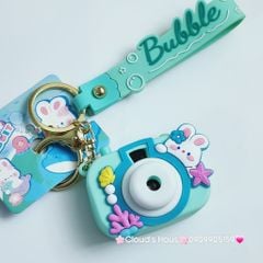 Móc Khóa Máy Ảnh Thỏ Trắng Bubble Có đèn