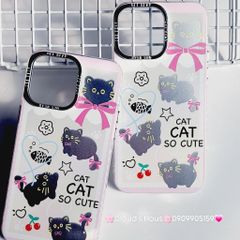 Case Ốp điện thoại iPhone Mèo Đen Hologram Nền Trắng Cat So Cute iPhone 11/12/13/14/15/Pro/Promax