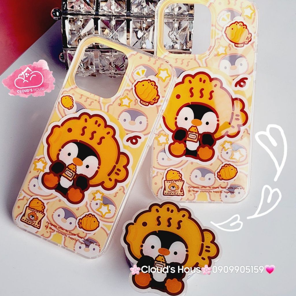 Case Ốp điện thoại iPhone Magsafe Chim Cánh Cụt Đội Mũ Cá Kèm Popsocket Nam Châm iPhone 11/12/13/14/15/Pro/Promax
