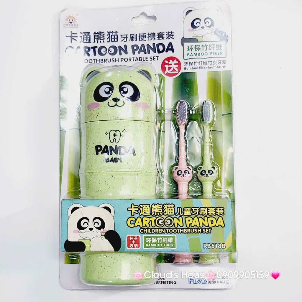 Bàn Chải Kèm Hộp Đựng Panda Bamboo Fiber Cho Bé