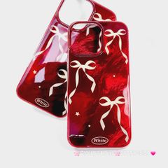 Case Ốp điện thoại iPhone Nơ Trắng Nền Đỏ White iPhone 12/13/14/15/16/Pro/Promax