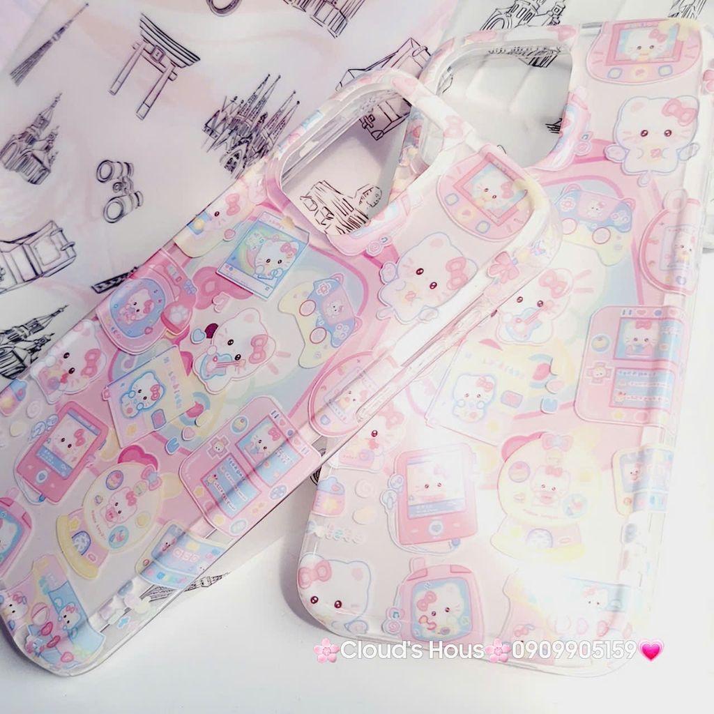 Case Ốp điện thoại iPhone Hello Kitty Nền Trắng Hồng iPhone 12/13/14/15/Pro/Promax