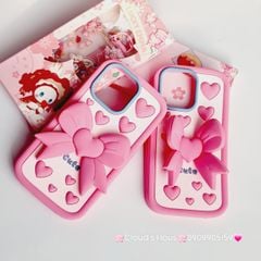 Case Ốp điện thoại iPhone Su dẻo Nơ Chống Dựng Trái tim iPhone 6P/7P/8P/X/Xs/XSMax/11/12/13/14/15/Pro/Promax