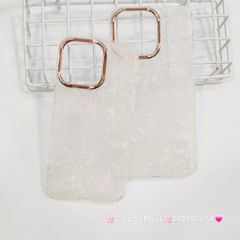 Case Ốp điện thoại iPhone Nền Trắng Ánh Xà Cừ Bling Bling Camera viền vàng Siêu Sang iPhone 12/13/14/15/16/Pro/Promax