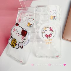 Case Ốp điện thoại iPhone Trong Magsafe Mèo may mắn Cute Cat kèm Popsocket iPhone 11/12/13/14/15/Pro/Plus/Promax - TẾT