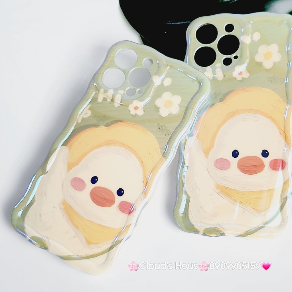 Case Ốp điện thoại iPhone Vịt Cute Đeo Yếm Hologram Viền Gợn Sóng iPhone 11/12/13/14/15/Pro/Promax