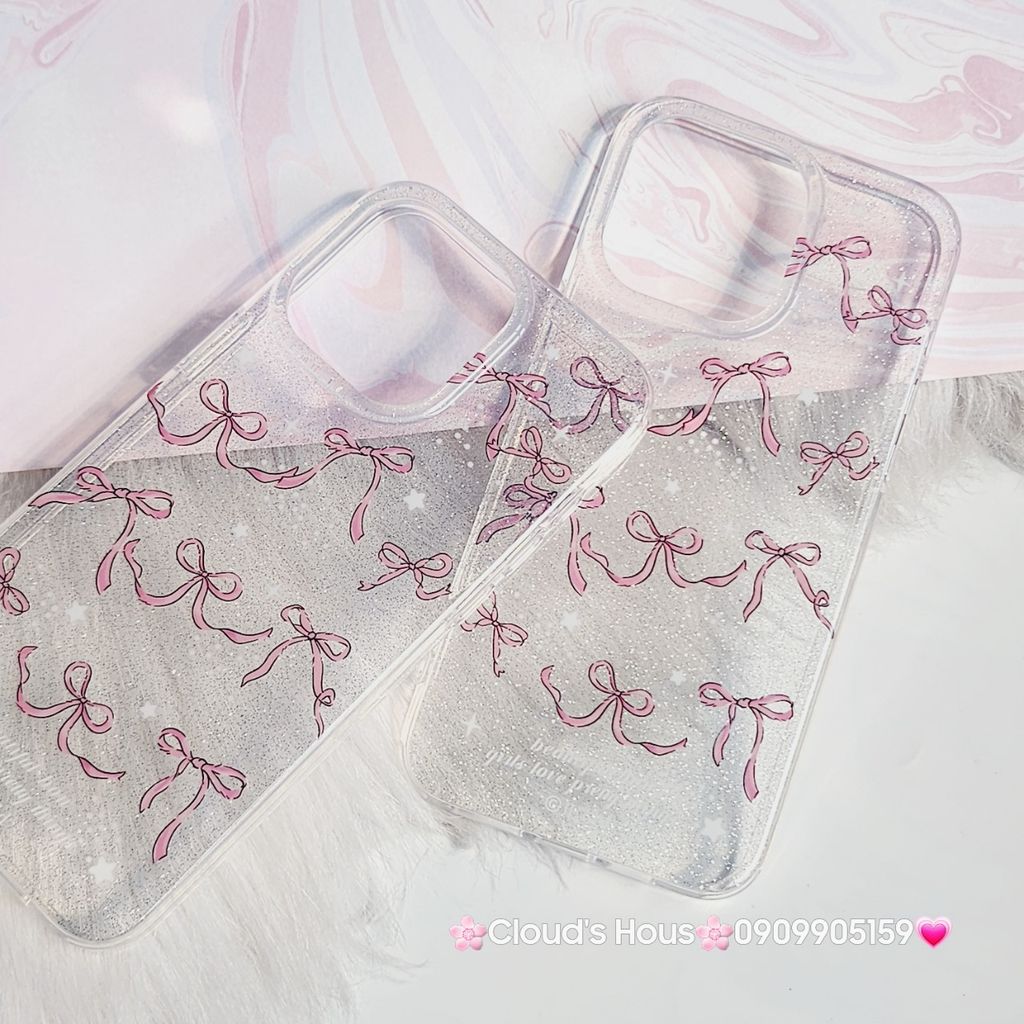 Case Ốp điện thoại iPhone Nơ Hồng Trong Kim Tuyến Bling bling iPhone 11/12/13/14/15/Pro/Promax