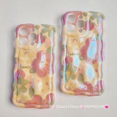 Case Ốp điện thoại iPhone HOA Hologram nền vàng Nổi Viền Gợn Sóng iPhone 12/13/14/15/Pro/Promax