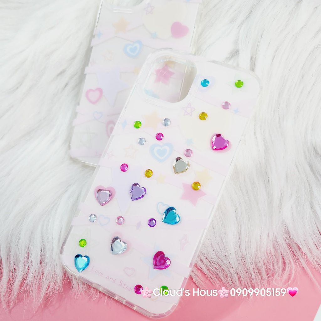 Case Ốp điện thoại iPhone Trái tim Đính đá iPhone 11/12/13/14/Pro/Promax