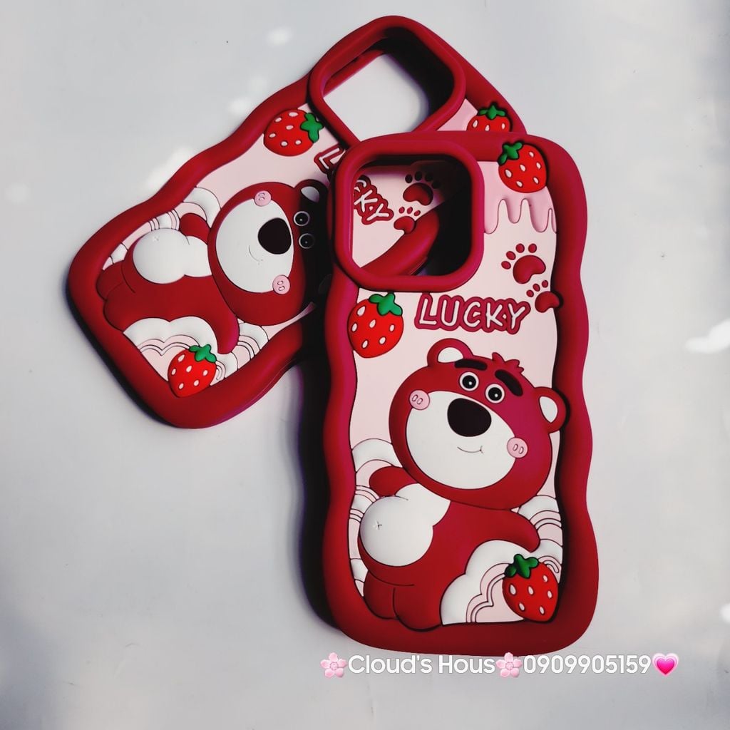 Case Ốp điện thoại iPhone Gấu dâu Lotso khoe bụng Lucky Su dẻo Chống Shock iPhone 11/12/13/14/Pro/Promax