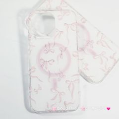 Case Ốp điện thoại iPhone Magsafe Nền Trắng Nơ Hồng PopSocket iPhone 12/13/14/15/16/Pro/Promax