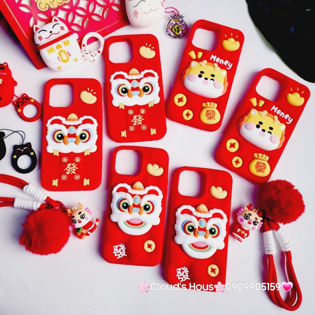 Case Ốp điện thoại iPhone Su dẻo Lân Đỏ kèm Popsocket iPhone 11/12/13/14/15/Pro/Promax - TẾT