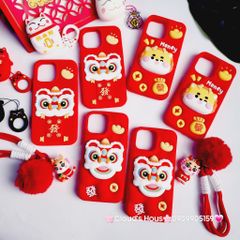 Case Ốp điện thoại iPhone Su dẻo Lân Đỏ kèm Popsocket iPhone 11/12/13/14/15/Pro/Promax - TẾT