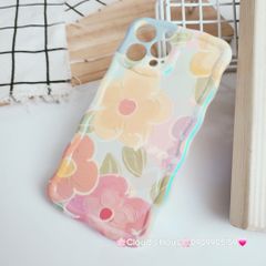 Case Ốp điện thoại iPhone Hoa Hologram Nền Xanh lá Viền Gợn Sóng iPhone 11/12/13/14/15/Pro/Promax