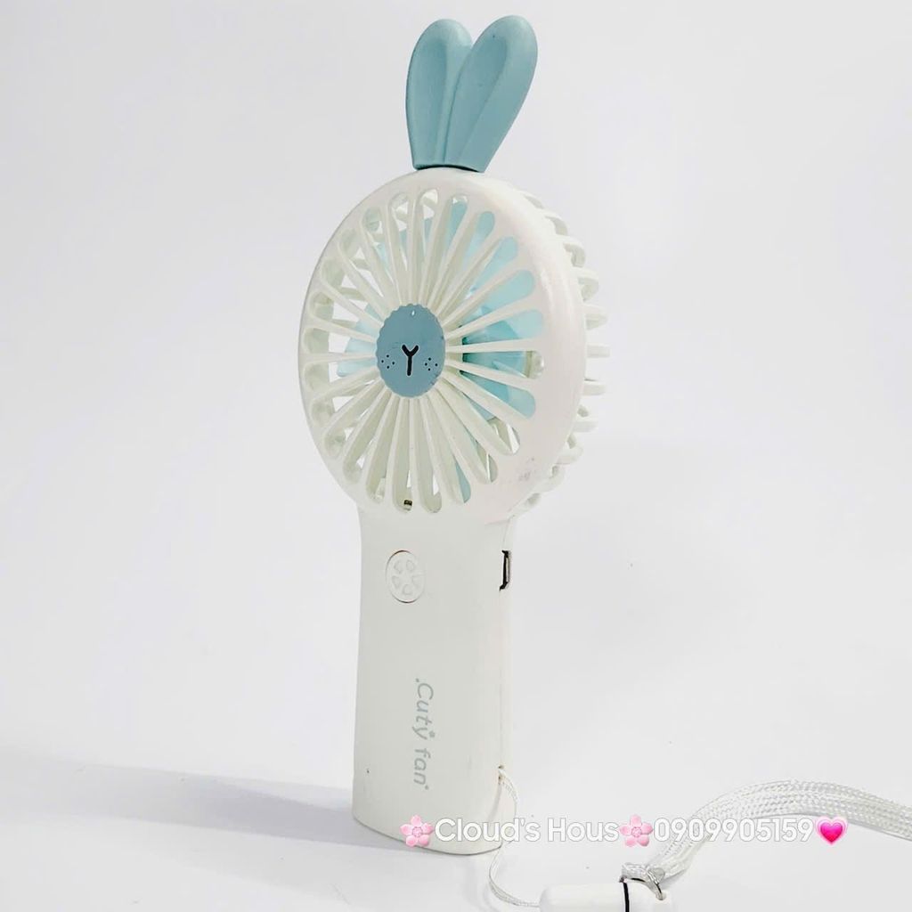 Mini Fan - Quạt Cầm Tay Trắng Tai Thỏ Xanh
