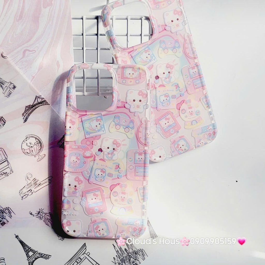 Case Ốp điện thoại iPhone Hello Kitty Nền Trắng Hồng iPhone 12/13/14/15/Pro/Promax