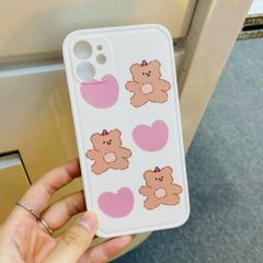Case Ốp điện thoại iPhone Gấu chất bóng dẻo form vuông nền trắng