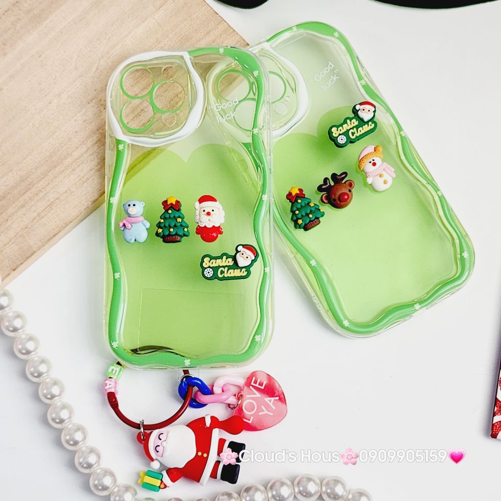 Case Ốp điện thoại iPhone Noel xanh lá Phao trong gợn sóng icon nổi iPhone 11/12/13/14/15/Pro/Promax ( không kèm tua)