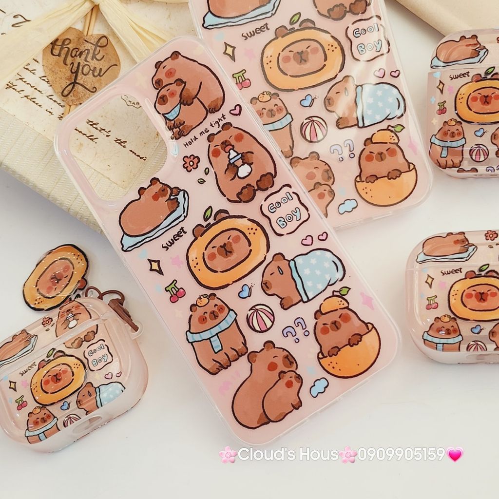 Case Ốp điện thoại iPhone Chuột Capybara 3D Bóng Kute iPhone 12/13/14/15/Pro/Promax