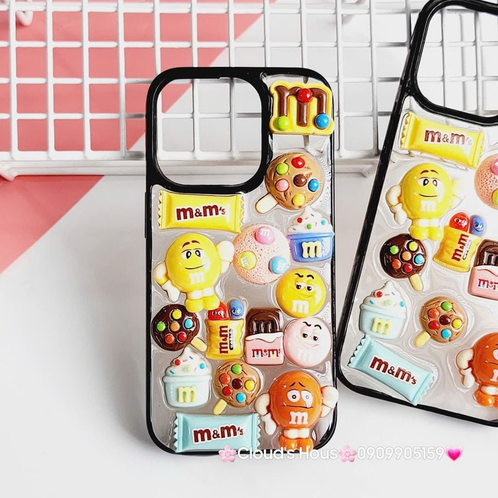 Case Ốp điện thoại iPhone Trong Icon Nổi Kẹo M&M Khổng Lồ iPhone 12/13/14/15/Pro/Promax
