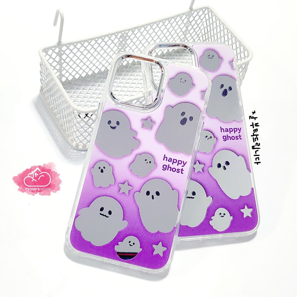 Case Ốp điện thoại iPhone Happy Ghost Tím gương viền mỏng iPhone 11/12/13/14/Pro/Promax