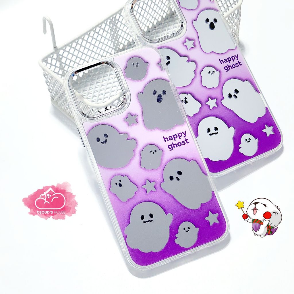 Case Ốp điện thoại iPhone Happy Ghost Tím gương viền mỏng iPhone 11/12/13/14/Pro/Promax