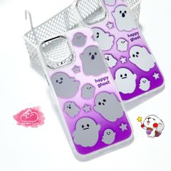 Case Ốp điện thoại iPhone Happy Ghost Tím gương viền mỏng iPhone 11/12/13/14/Pro/Promax