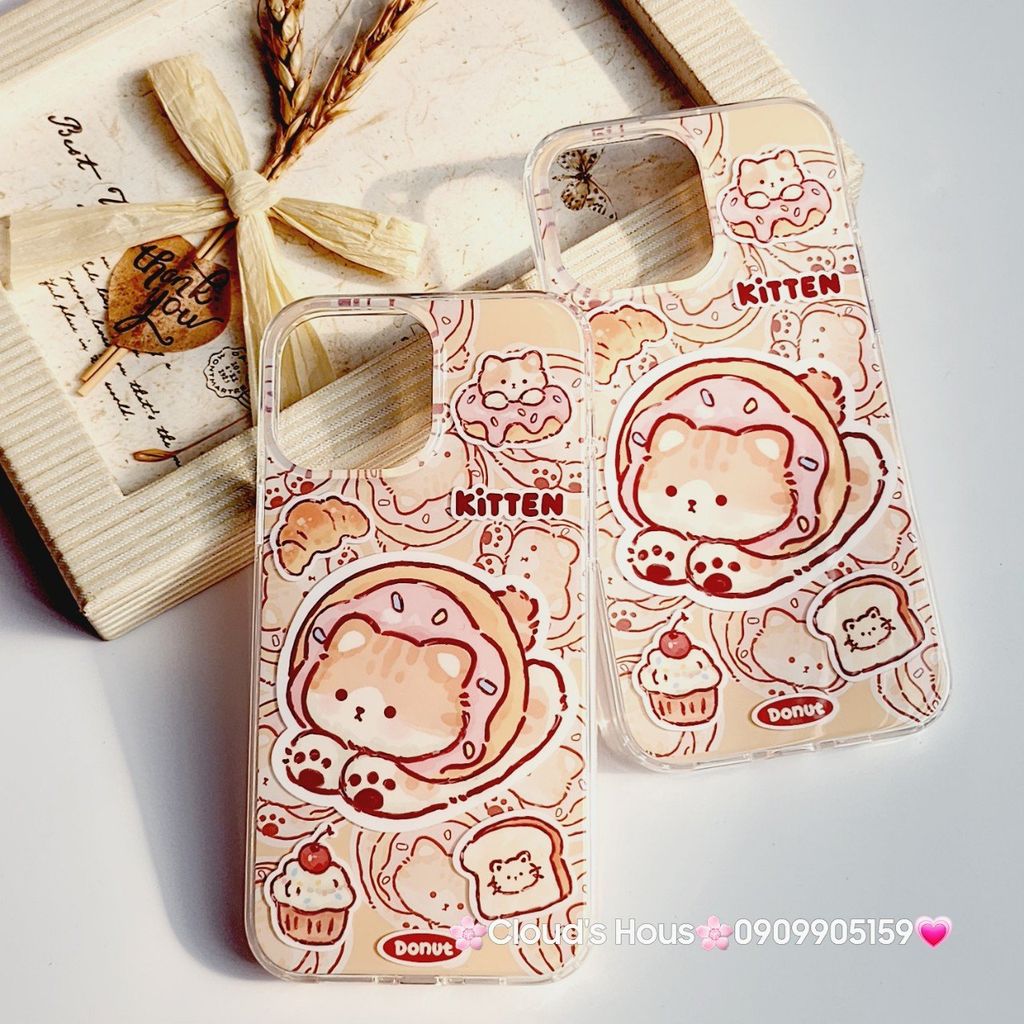Case Ốp điện thoại iPhone Mèo bánh donut Kitten iPhone 11/12/13/14/15/Pro/Promax