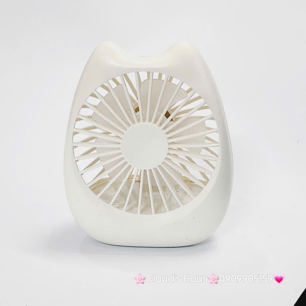 Mini Fan - Quạt Cầm Tay - Để Bàn Tai Mèo Trắng Trơn