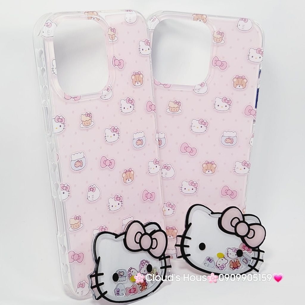 Case Ốp điện thoại iPhone Hello Kitty Nền Hồng PopSocket iPhone 12/13/14/15/16/Pro/Promax