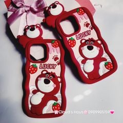 Case Ốp điện thoại iPhone Gấu dâu Lotso khoe bụng Lucky 3D Nổi Su dẻo Chống Shock iPhone 11/12/13/14/Pro/Promax
