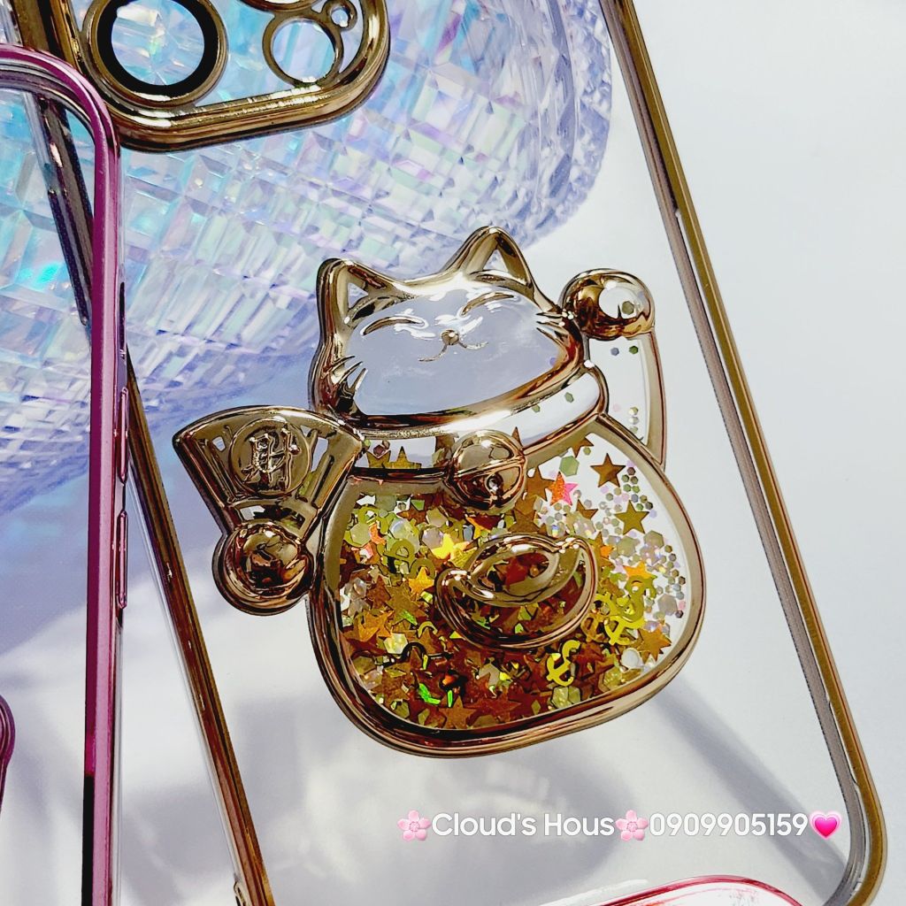 Case Ốp điện thoại iPhone Mèo Trong Hạt Bling Bling viền màu iPhone 11/12/13/14/15/Pro/Promax - TẾT