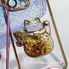 Case Ốp điện thoại iPhone Mèo Trong Hạt Bling Bling viền màu iPhone 11/12/13/14/15/Pro/Promax - TẾT