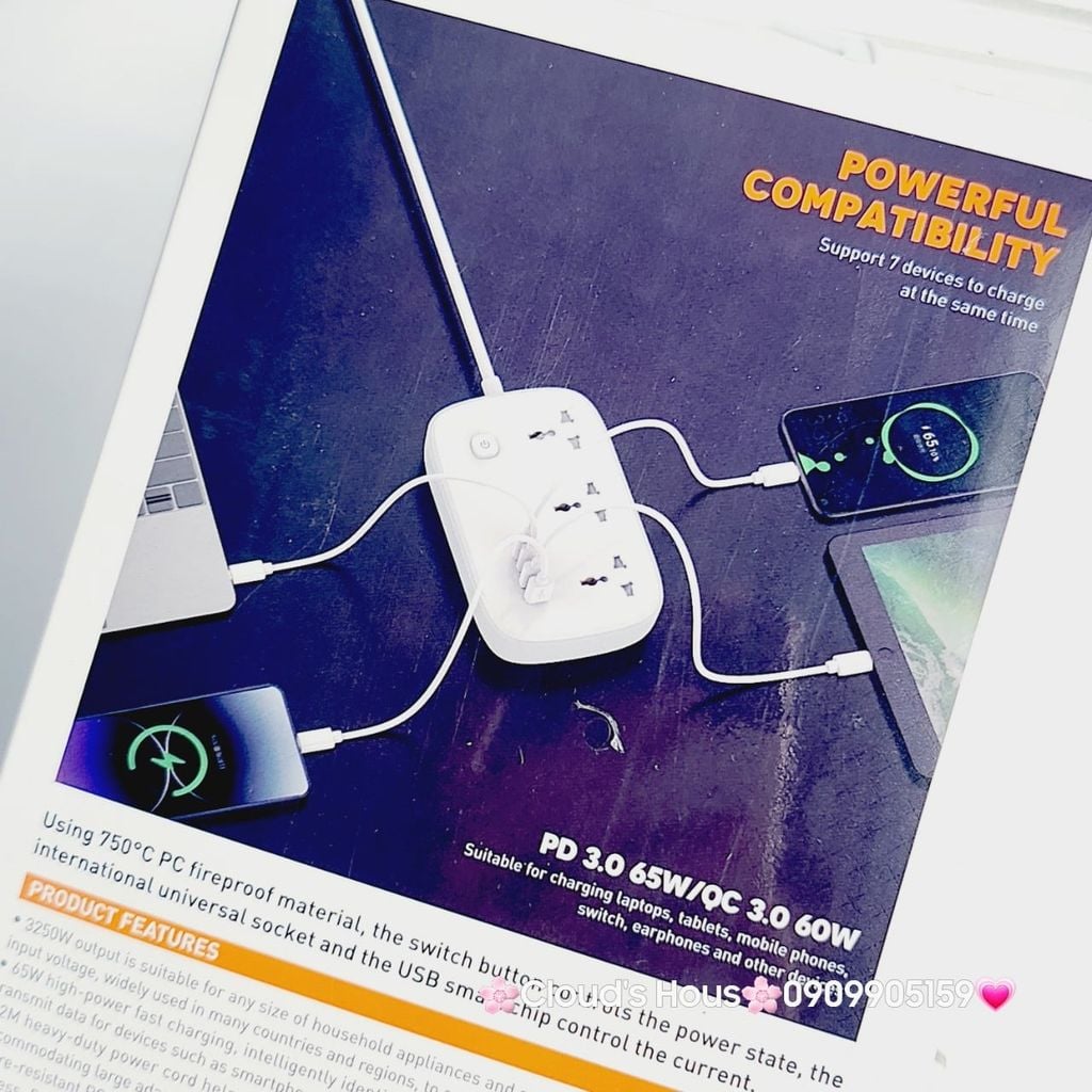 Ổ CẮM Chính hãng LDNIO 65W SC3416 EU Sạc Đa Năng Nối Dài 3250W Siêu Ổ Cắm Với USB C Sạc Nhanh PD65W MAX & QC 3.0 (màu trắng)