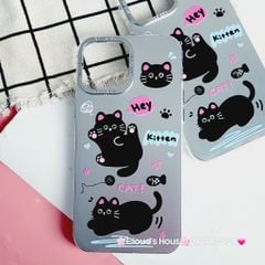 Case Ốp điện thoại iPhone Mèo Đen Kitten Nhám Hologram ánh bạc iPhone 11/12/13/14/15/Pro/Promax
