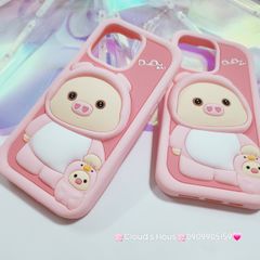 Case Ốp điện thoại iPhone Su dẻo Heo Cosplay Dudu Nền Hồng iPhone 11/12/13/14/15/Pro/Promax