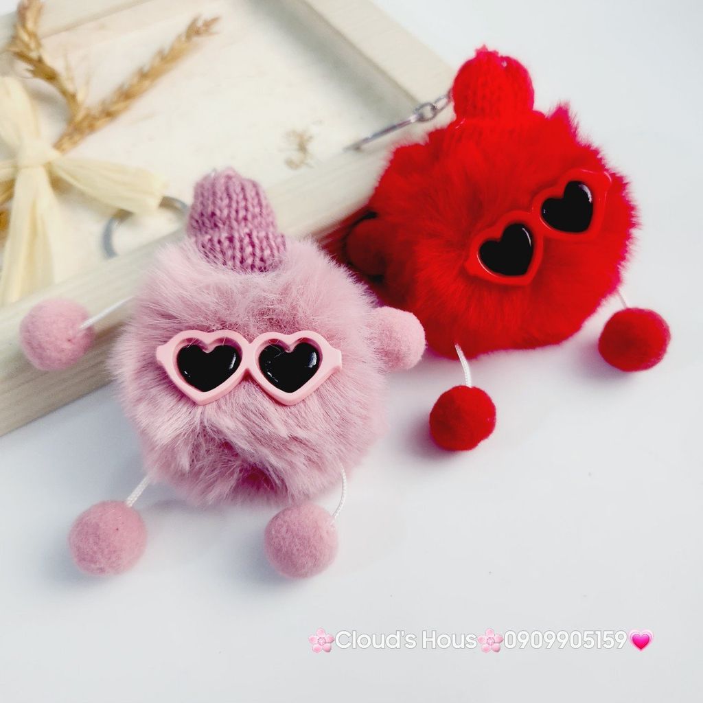 Móc Khóa Cục Bông Monster Đeo Kính Đội Mũ