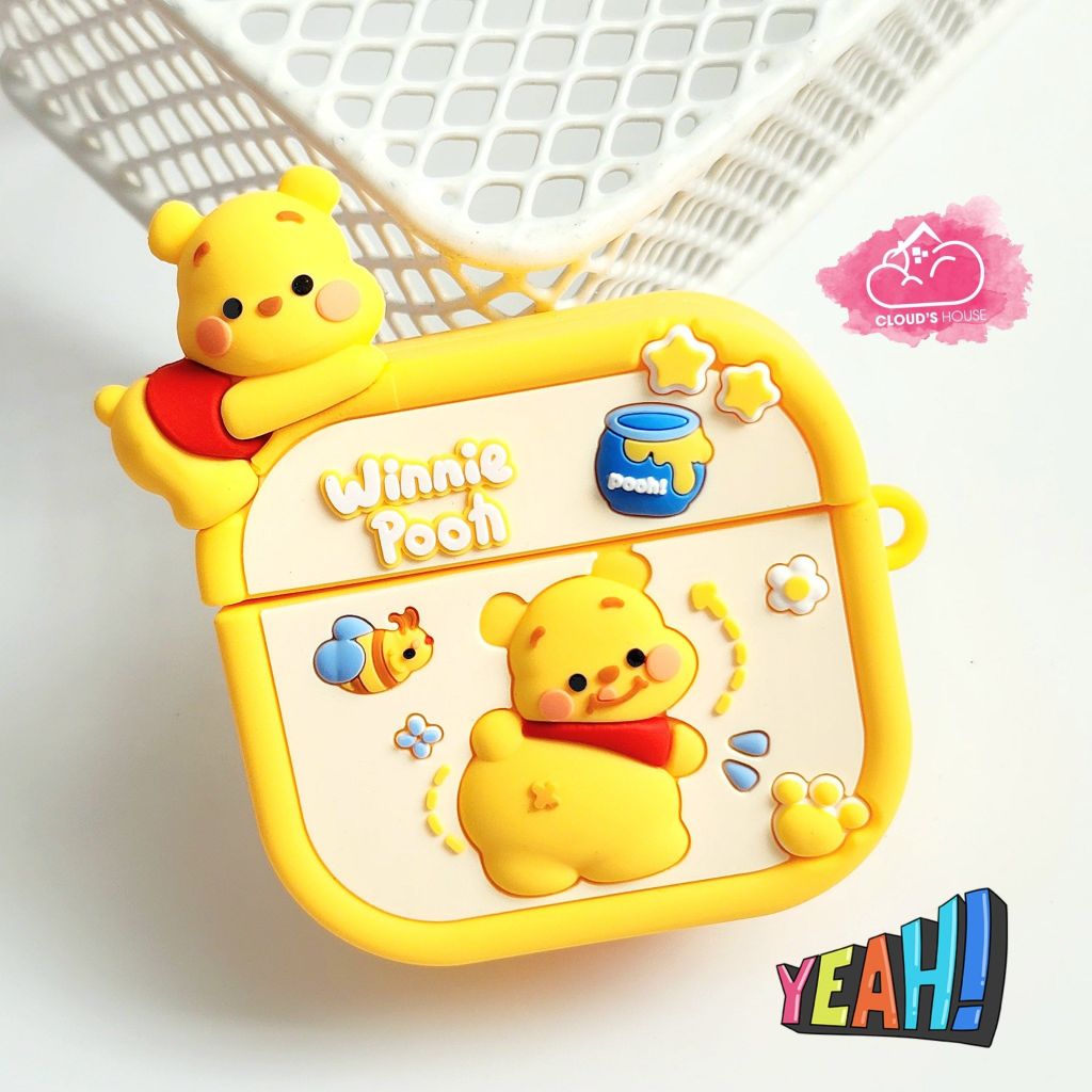 Cover Case Vỏ bảo vệ Airpod Gấu Pooh Su dẻo Icon 3D nổi Airpod 1/2/3/Pro/Pro2