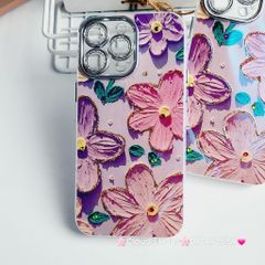 Case Ốp điện thoại iPhone Hoa To Hologram Nền Tím Đính đá Camera iPhone 11/12/13/14/15/Pro/Promax