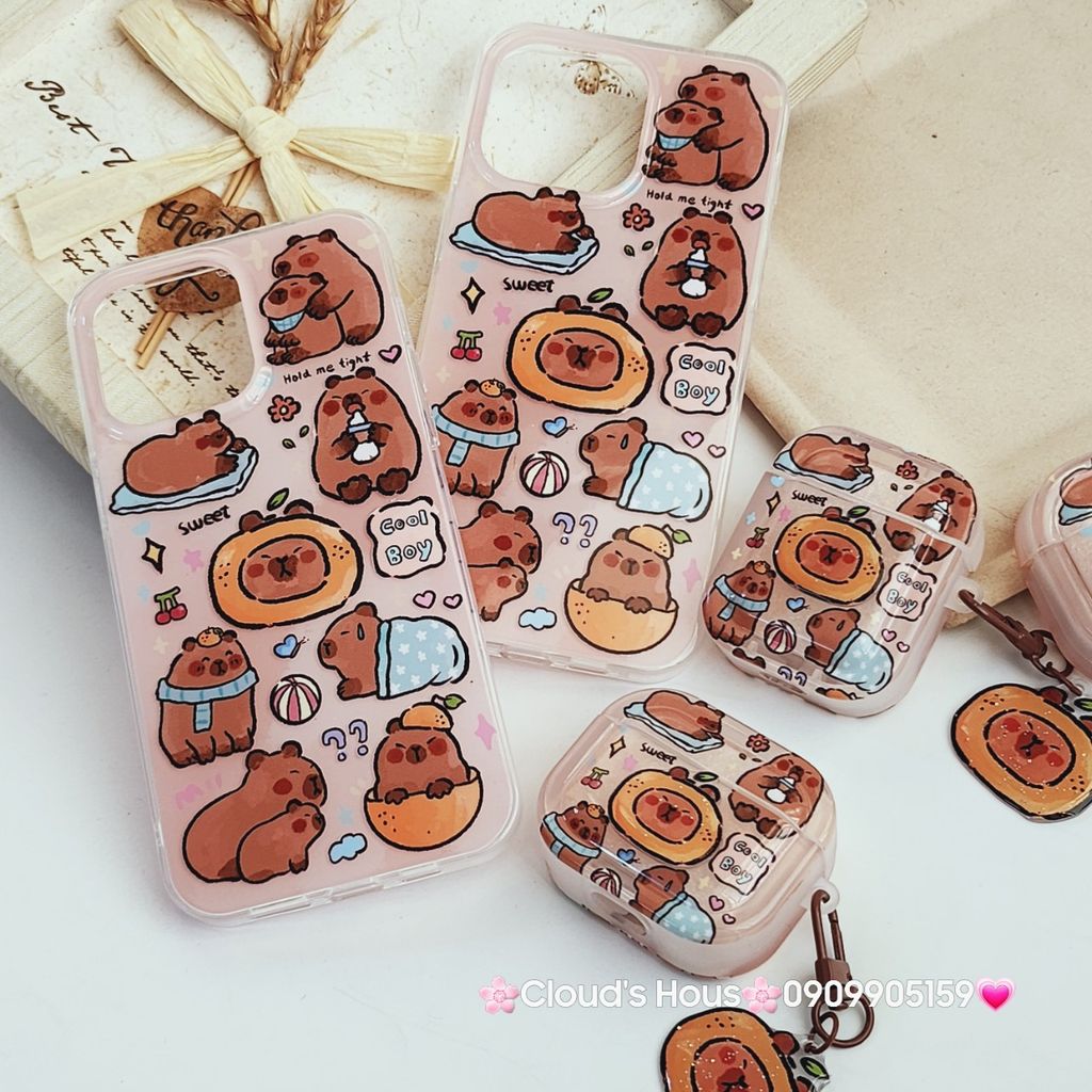 Case Ốp điện thoại iPhone Chuột Capybara 3D Bóng Kute iPhone 12/13/14/15/Pro/Promax