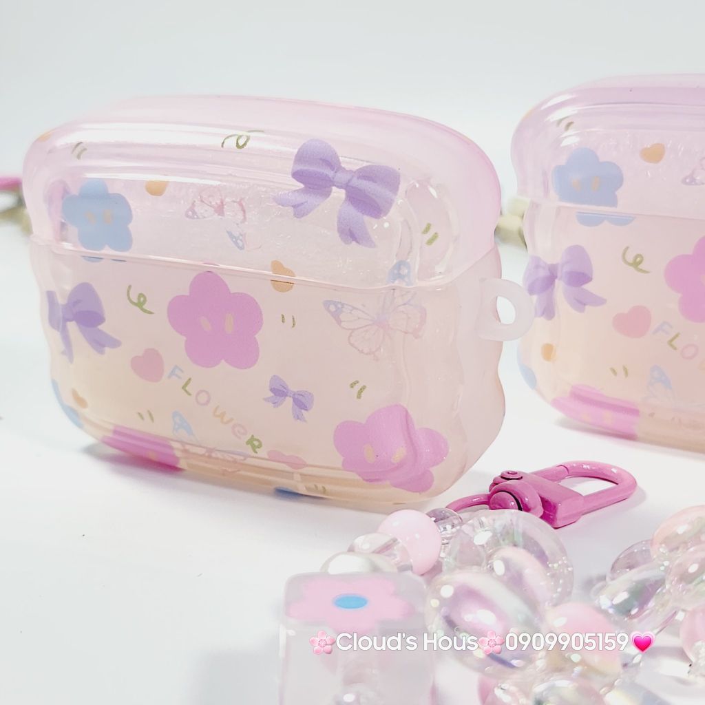 Cover Case Vỏ bảo vệ Airpod Hoa Tulip Trong Phao Gợn Sóng Kèm Charm Airpod 1/2/3/Pro/Pro2