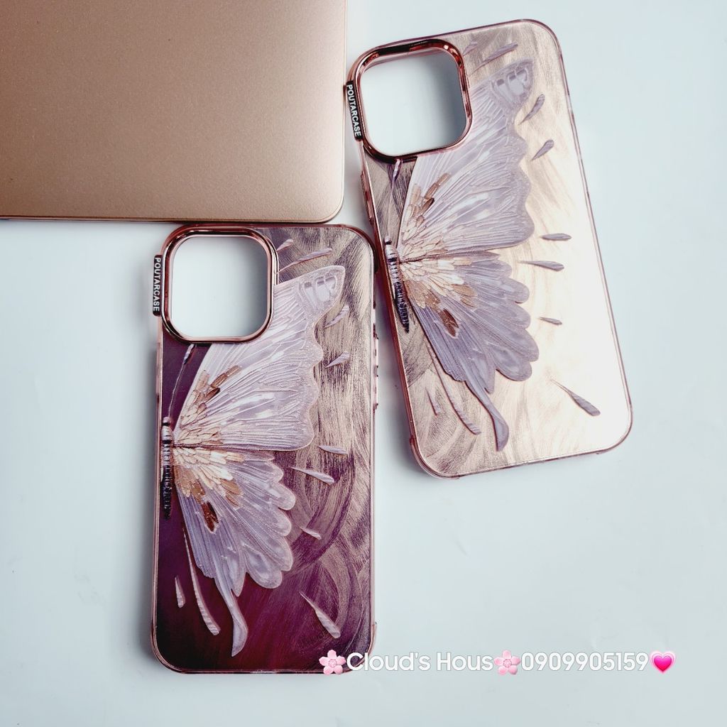 Case Ốp điện thoại iPhone Con Bướm Butterfly Hologram Nền Hồng iPhone 11/12/13/14/15/Pro/Promax