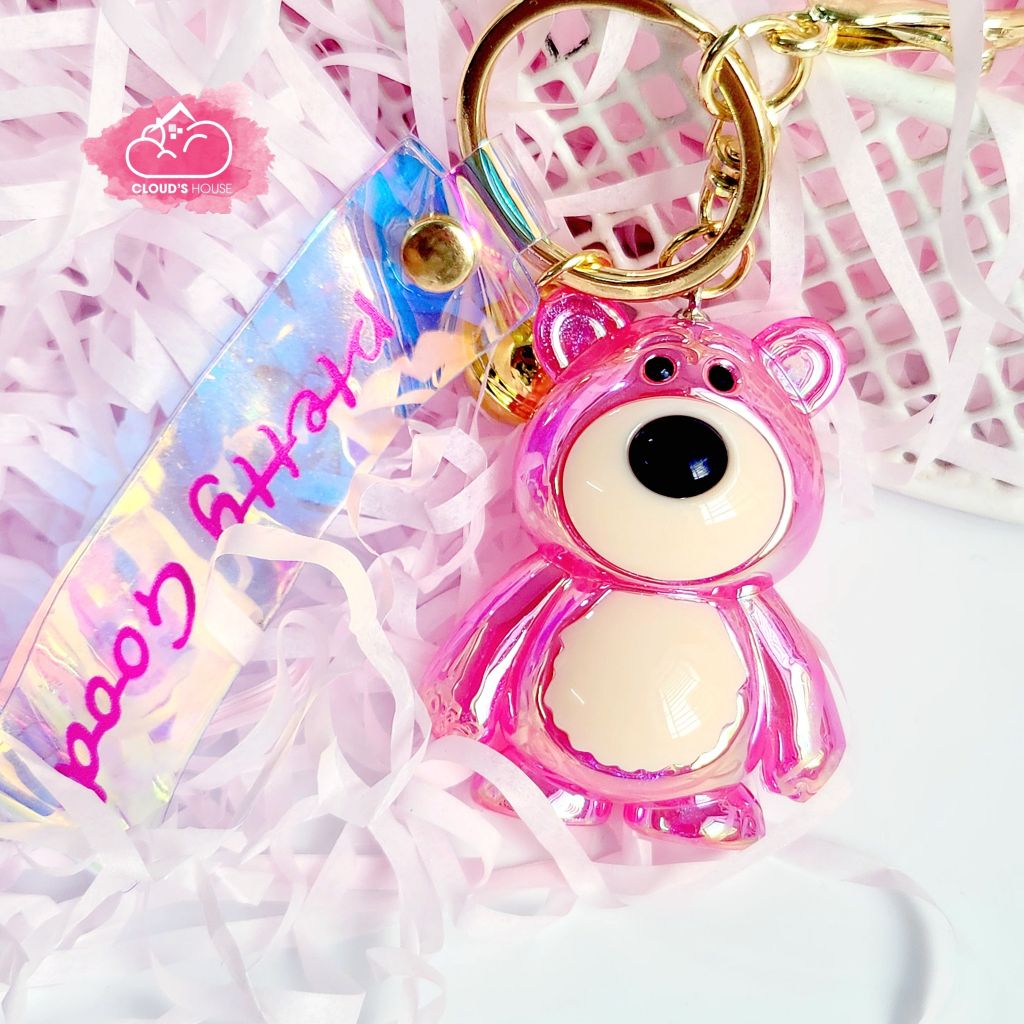 MÓC KHÓA GẤU DÂU LOTSO Hologram Bling bling