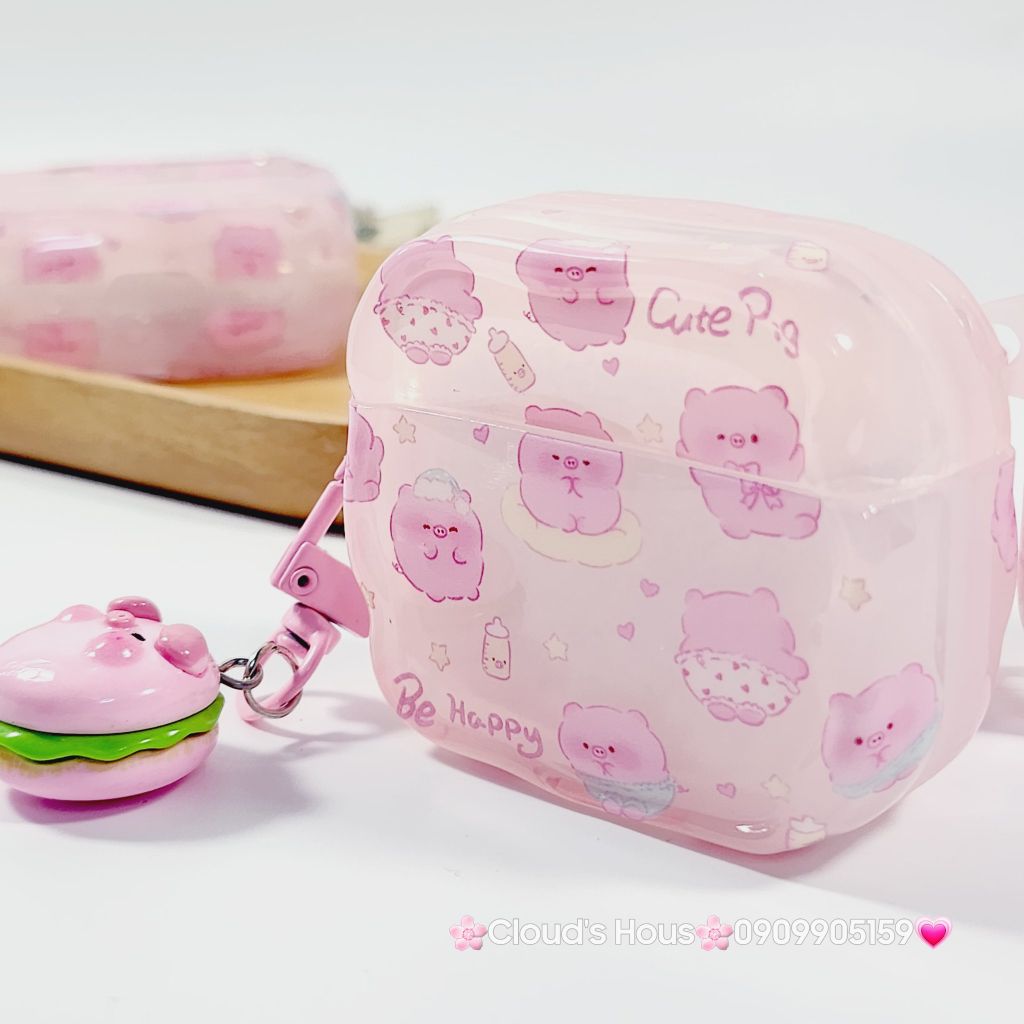 Cover Case Vỏ bảo vệ Airpod Heo Hồng Trong Kèm Charm Airpod 1/2/3/Pro/Pro2