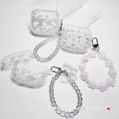 Cover Case Vỏ bảo vệ Airpod Trong Bling Bling Bướm & Hoa Nhí kèm móc khóa Airpod 1/2/3/Pro/Pro2