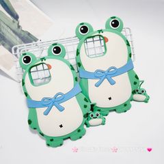 Case Ốp điện thoại iPhone Ếch xanh đeo nơ Su dẻo kèm móc khóa iPhone 11/12/13/14/15/Plus/Pro/Promax