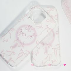 Case Ốp điện thoại iPhone Magsafe Nền Trắng Nơ Hồng PopSocket iPhone 12/13/14/15/16/Pro/Promax