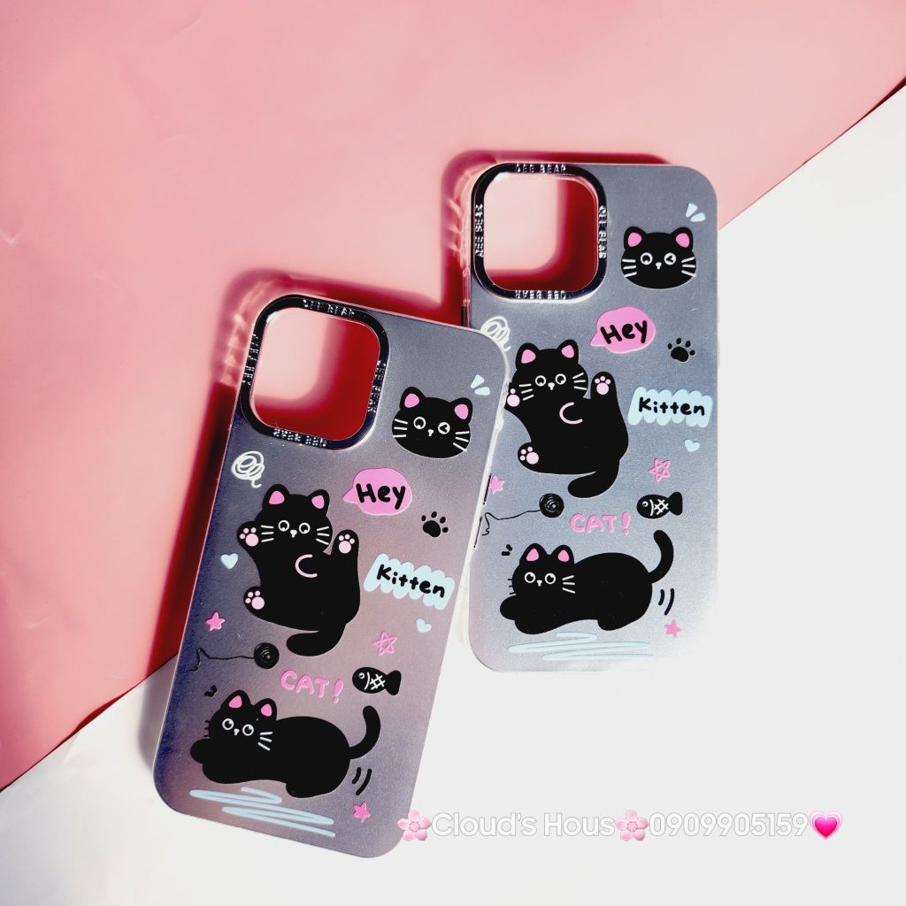 Case Ốp điện thoại iPhone Mèo Đen Kitten Nhám Hologram ánh bạc iPhone 11/12/13/14/15/Pro/Promax