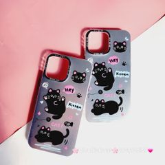 Case Ốp điện thoại iPhone Mèo Đen Kitten Nhám Hologram ánh bạc iPhone 11/12/13/14/15/Pro/Promax