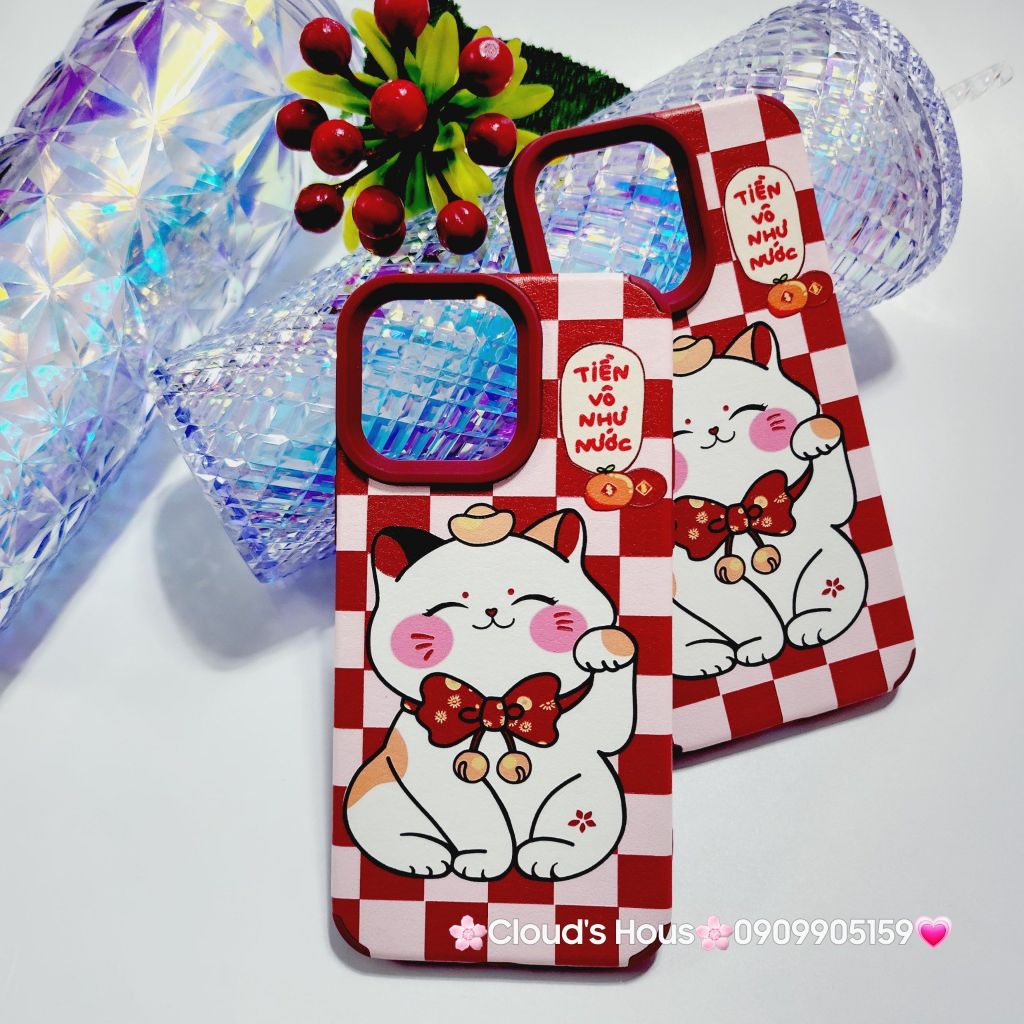Case Ốp điện thoại iPhone Mèo may mắn nhám da Tiền vô như nước iPhone 11/12/13/14/15/Pro/Promax